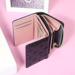 Women's Quilted Trifold Clutch Wallet with Zipper, Wristband