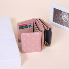 Women's Quilted Trifold Clutch Wallet with Zipper, Wristband