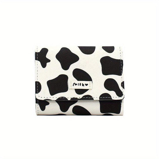 Cow Print Short Wallet Trifold Coin Purse Faux Leather Purse