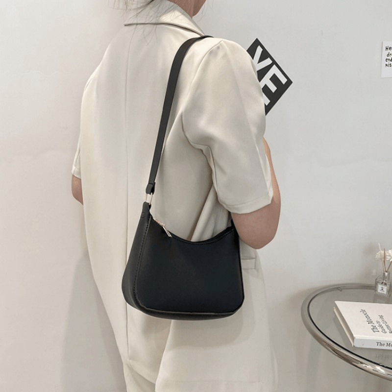 Minimalist Shoulder Bag For Women Solid Underarm Bag Zipper Handbag