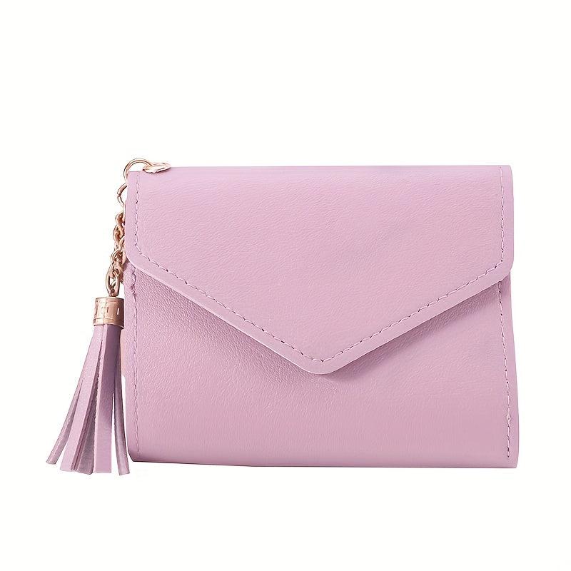 Short Wallet With Tassel Pendant Lychee Pattern Money Clip