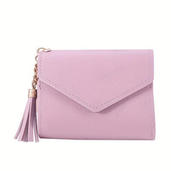 Short Wallet With Tassel Pendant Lychee Pattern Money Clip