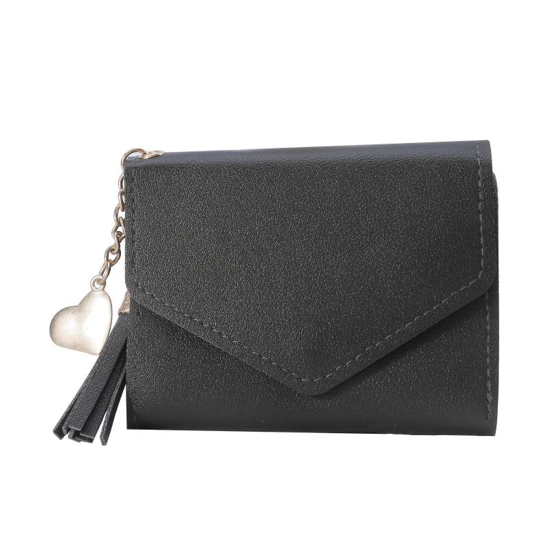 Short Wallet With Tassel Pendant Lychee Pattern Money Clip