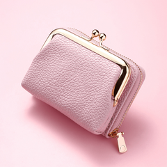 Solid Short Clutch Wallet Coin Purse With Zipper & Kiss Lock Pocket