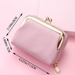 Solid Short Clutch Wallet Coin Purse With Zipper & Kiss Lock Pocket