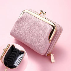 Solid Short Clutch Wallet Coin Purse With Zipper & Kiss Lock Pocket