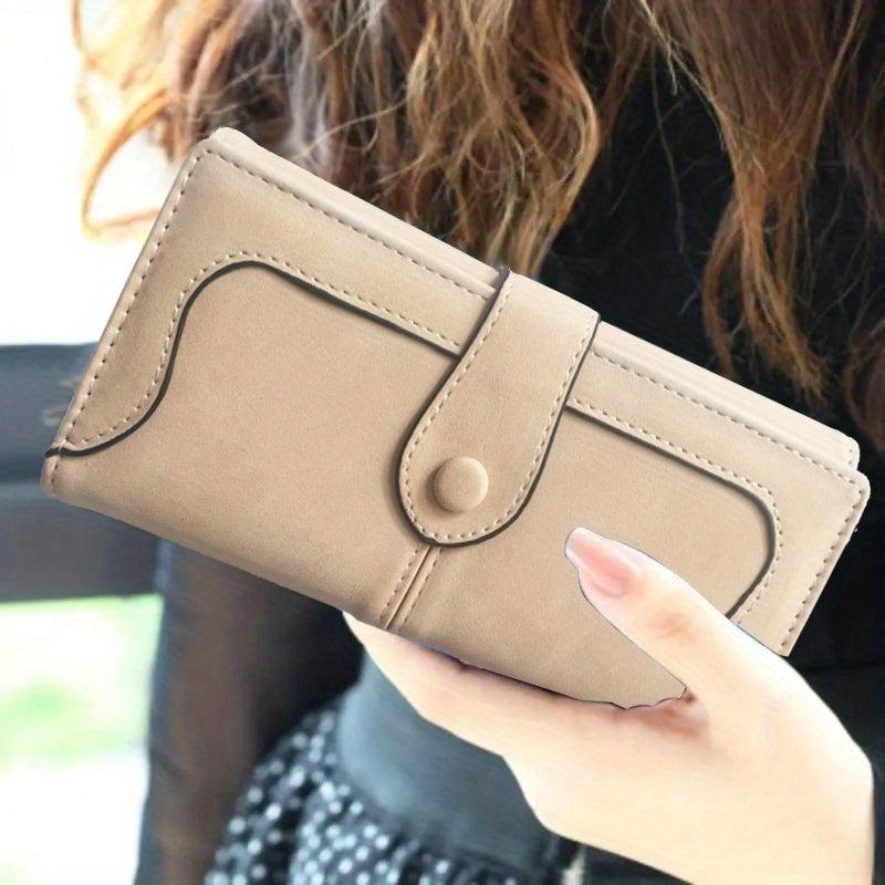 Stitch Detail Women's Long Wallet with Card Slots & ID Window