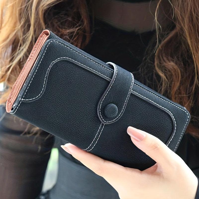 Stitch Detail Women's Long Wallet with Card Slots & ID Window