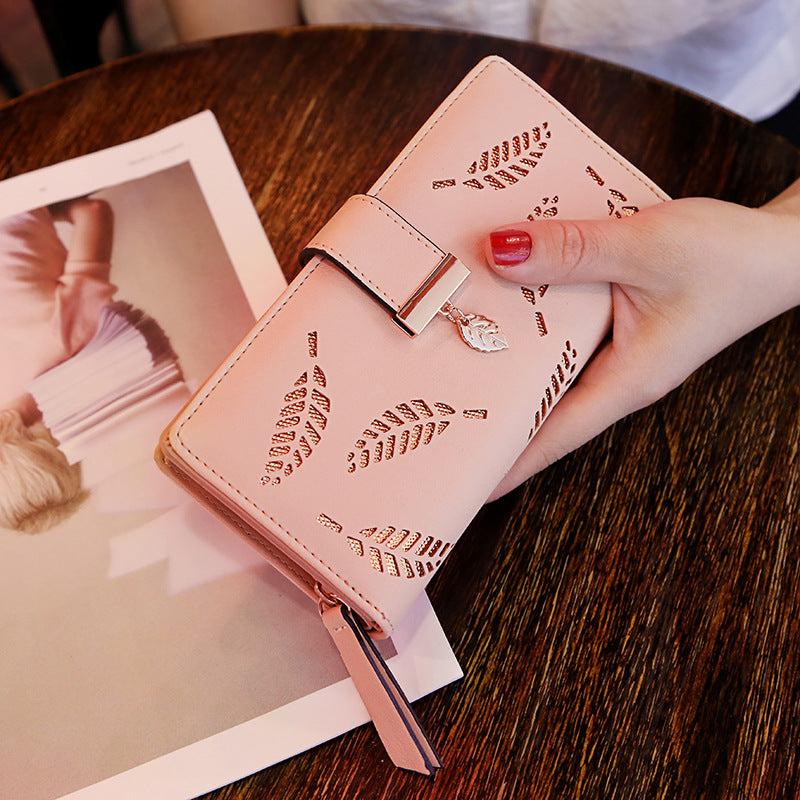 Women's Hollow Leaves Print Long Purse Portable Coin Purse