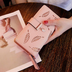 Women's Hollow Leaves Print Long Purse Portable Coin Purse