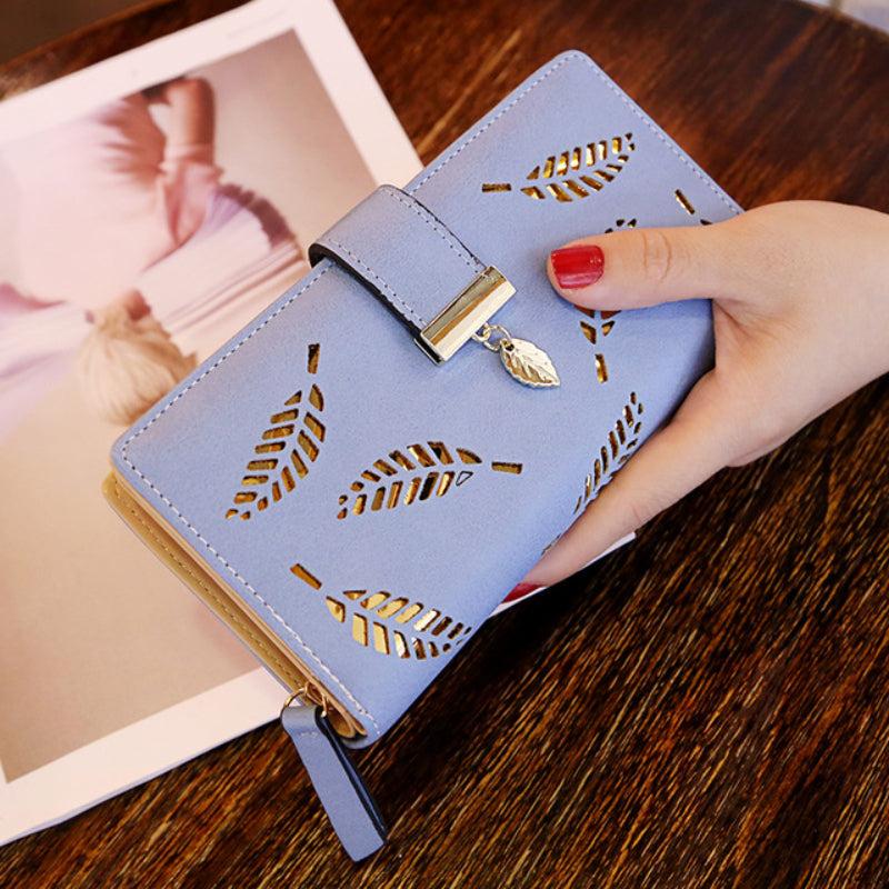 Women's Hollow Leaves Print Long Purse Portable Coin Purse