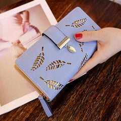 Women's Hollow Leaves Print Long Purse Portable Coin Purse