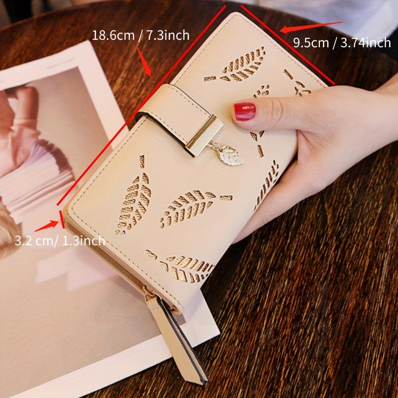 Women's Hollow Leaves Print Long Purse Portable Coin Purse