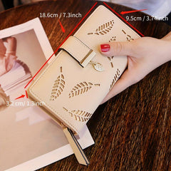 Women's Hollow Leaves Print Long Purse Portable Coin Purse