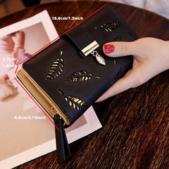 Women's Hollow Leaves Print Long Purse Portable Coin Purse