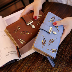 Women's Hollow Leaves Print Long Purse Portable Coin Purse