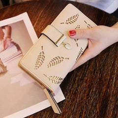 Women's Hollow Leaves Print Long Purse Portable Coin Purse