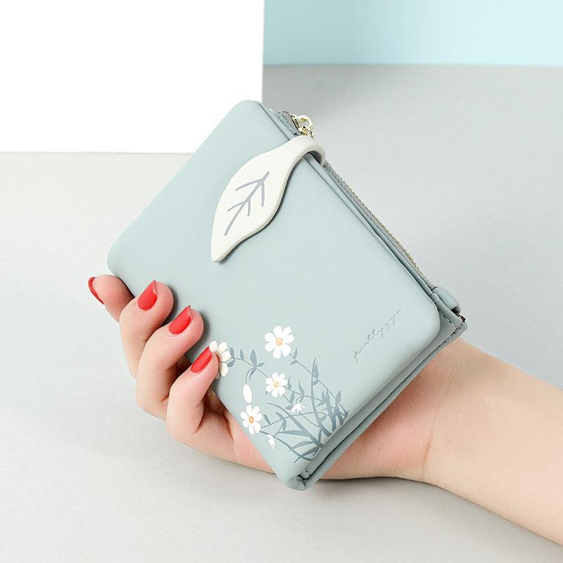 Floral Print Mini Wallet Leaf Shape Snap Button Mini Purse