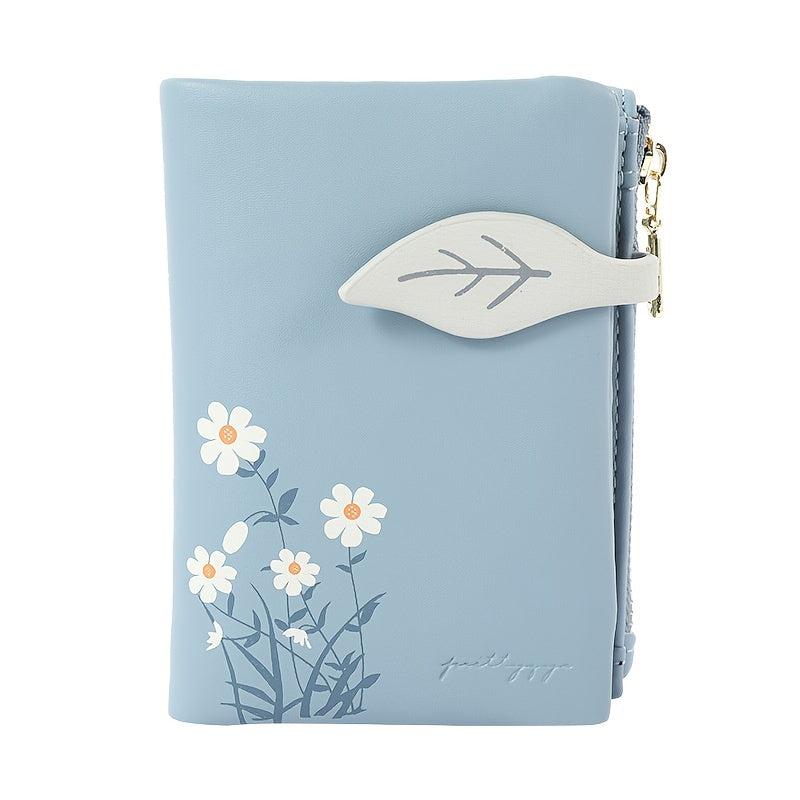 Floral Print Mini Wallet Leaf Shape Snap Button Mini Purse