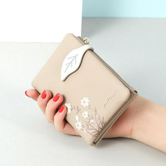 Floral Print Mini Wallet Leaf Shape Snap Button Mini Purse