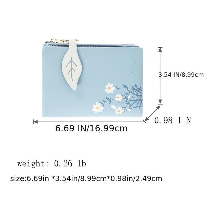 Floral Print Mini Wallet Leaf Shape Snap Button Mini Purse