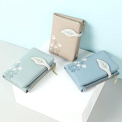 Floral Print Mini Wallet Leaf Shape Snap Button Mini Purse