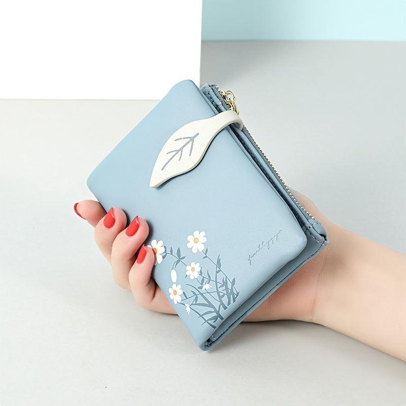 Floral Print Mini Wallet Leaf Shape Snap Button Mini Purse
