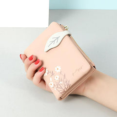 Floral Print Mini Wallet Leaf Shape Snap Button Mini Purse