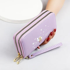 Rhinestone Heart Long Wallet Zipper Purse Faux Leather Clutch Handbag