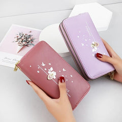 Rhinestone Heart Long Wallet Zipper Purse Faux Leather Clutch Handbag
