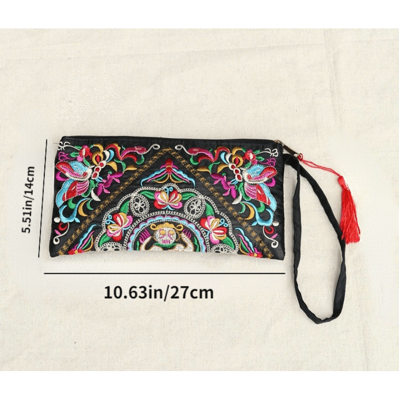 Vintage Embroidery Flower Wallet Long Clutch Purse with Zipper