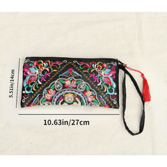 Vintage Embroidery Flower Wallet Long Clutch Purse with Zipper