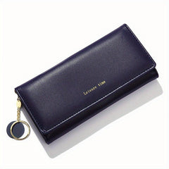 Solid Print Zipper Wallet Portable Purse PU Leather Handbag