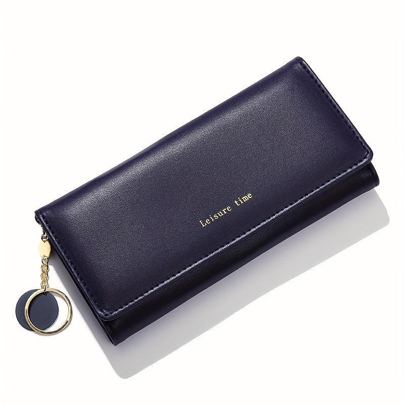Solid Print Zipper Wallet Portable Purse PU Leather Handbag