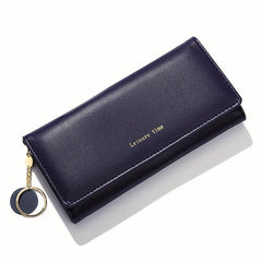 Solid Print Zipper Wallet Portable Purse PU Leather Handbag