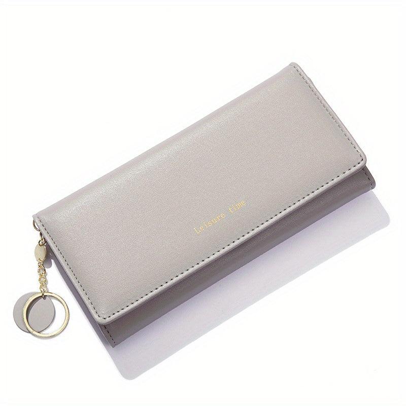 Solid Print Zipper Wallet Portable Purse PU Leather Handbag