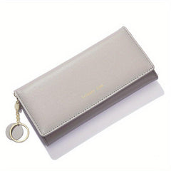 Solid Print Zipper Wallet Portable Purse PU Leather Handbag