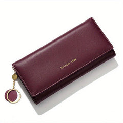 Solid Print Zipper Wallet Portable Purse PU Leather Handbag