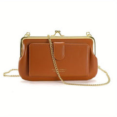 Vintage Chain Crossbody Bag & Clutch Purse, Kiss Lock Long Wallet for Women