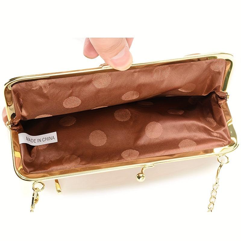 Vintage Chain Crossbody Bag & Clutch Purse, Kiss Lock Long Wallet for Women