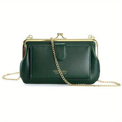 Vintage Chain Crossbody Bag & Clutch Purse, Kiss Lock Long Wallet for Women