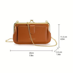 Vintage Chain Crossbody Bag & Clutch Purse, Kiss Lock Long Wallet for Women
