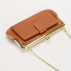 Vintage Chain Crossbody Bag & Clutch Purse, Kiss Lock Long Wallet for Women