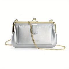 Vintage Chain Crossbody Bag & Clutch Purse, Kiss Lock Long Wallet for Women