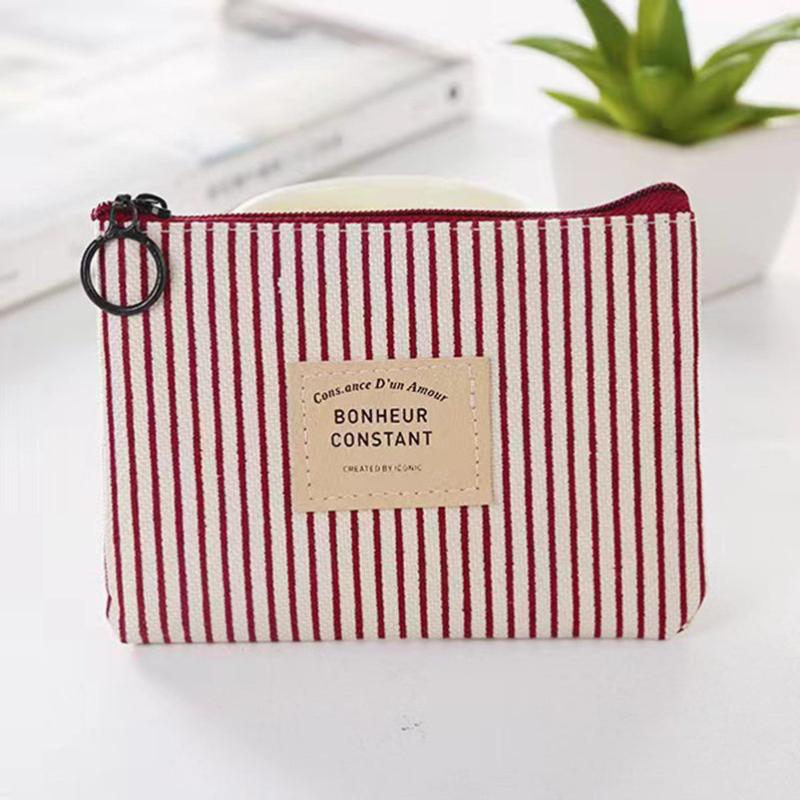 Striped Cosmetic Bag with Zipper