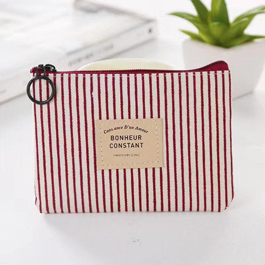 Striped Cosmetic Bag with Zipper