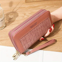 Stone Embossed Long Wallet Double Zipper Clutch Purse