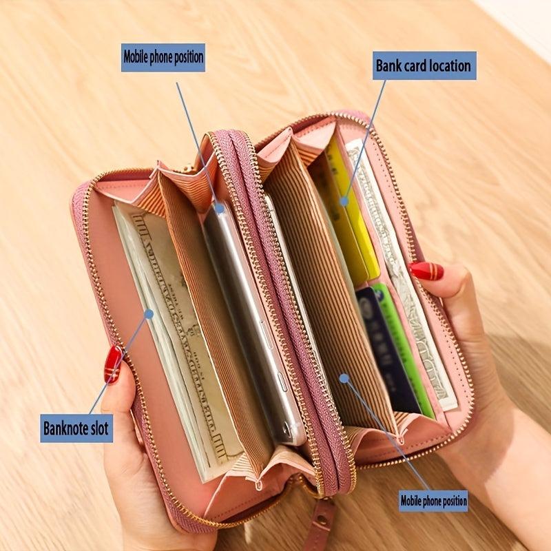 Stone Embossed Long Wallet Double Zipper Clutch Purse