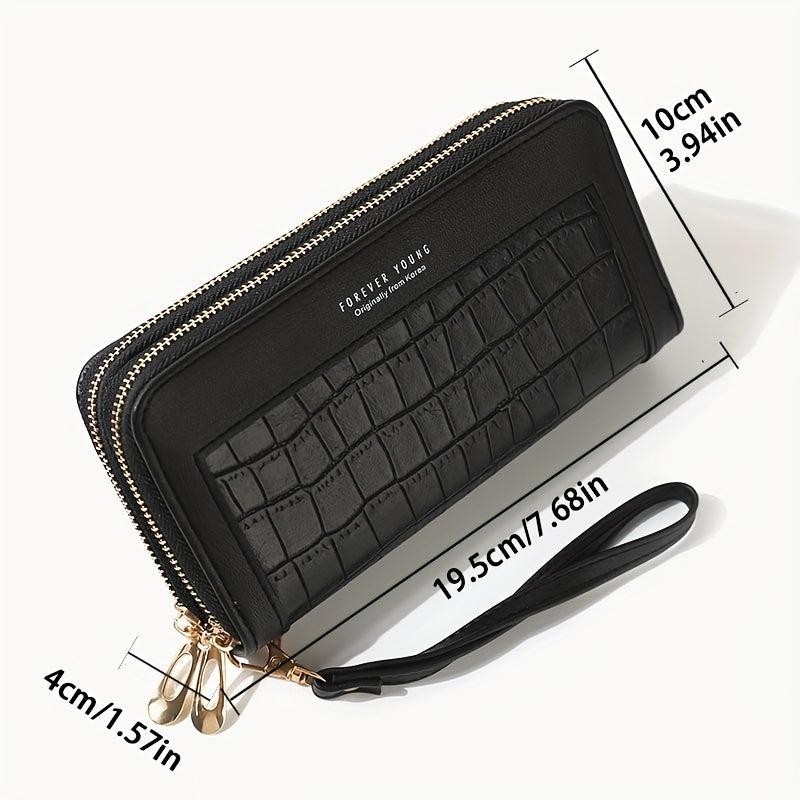 Stone Embossed Long Wallet Double Zipper Clutch Purse