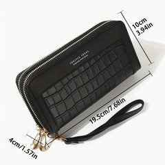 Stone Embossed Long Wallet Double Zipper Clutch Purse